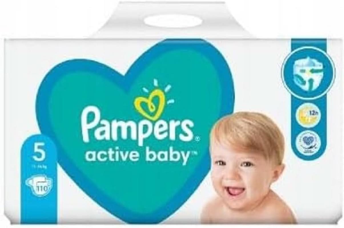 Couches Pampers taille 5 (11-16 kg), couches Active Baby, 110 pièces, protection contre les fuites toute la journée Mère et Bébé Naty Shop