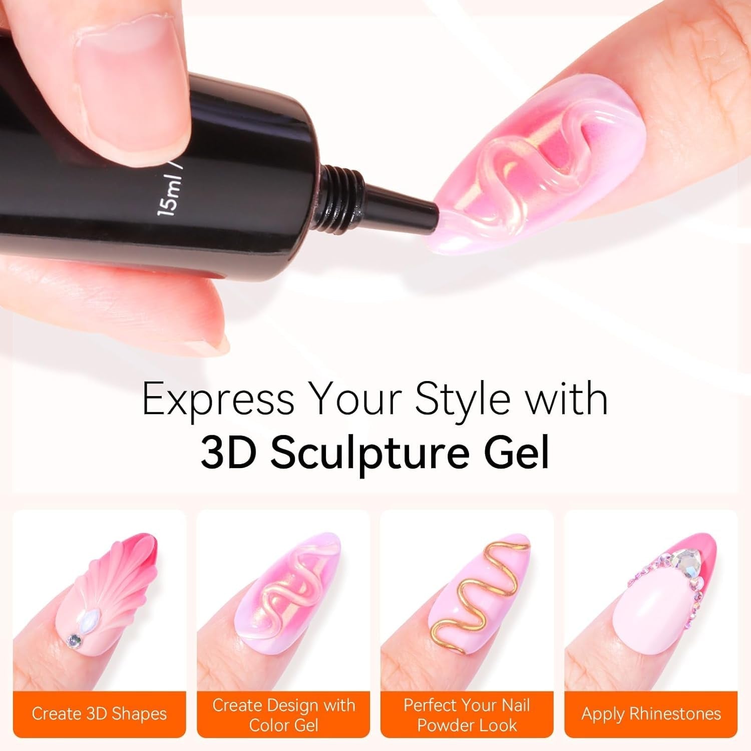 Makartt Gel 3D Nail Art – Gel de colle strass 15 g pour porte-clés à ongles, gel de sculpture d'ongles multifonctionnel pour la conception d'ongles à faire soi-même, sculpture d'ongles, modélisation d'ongles à la maison (transparent)