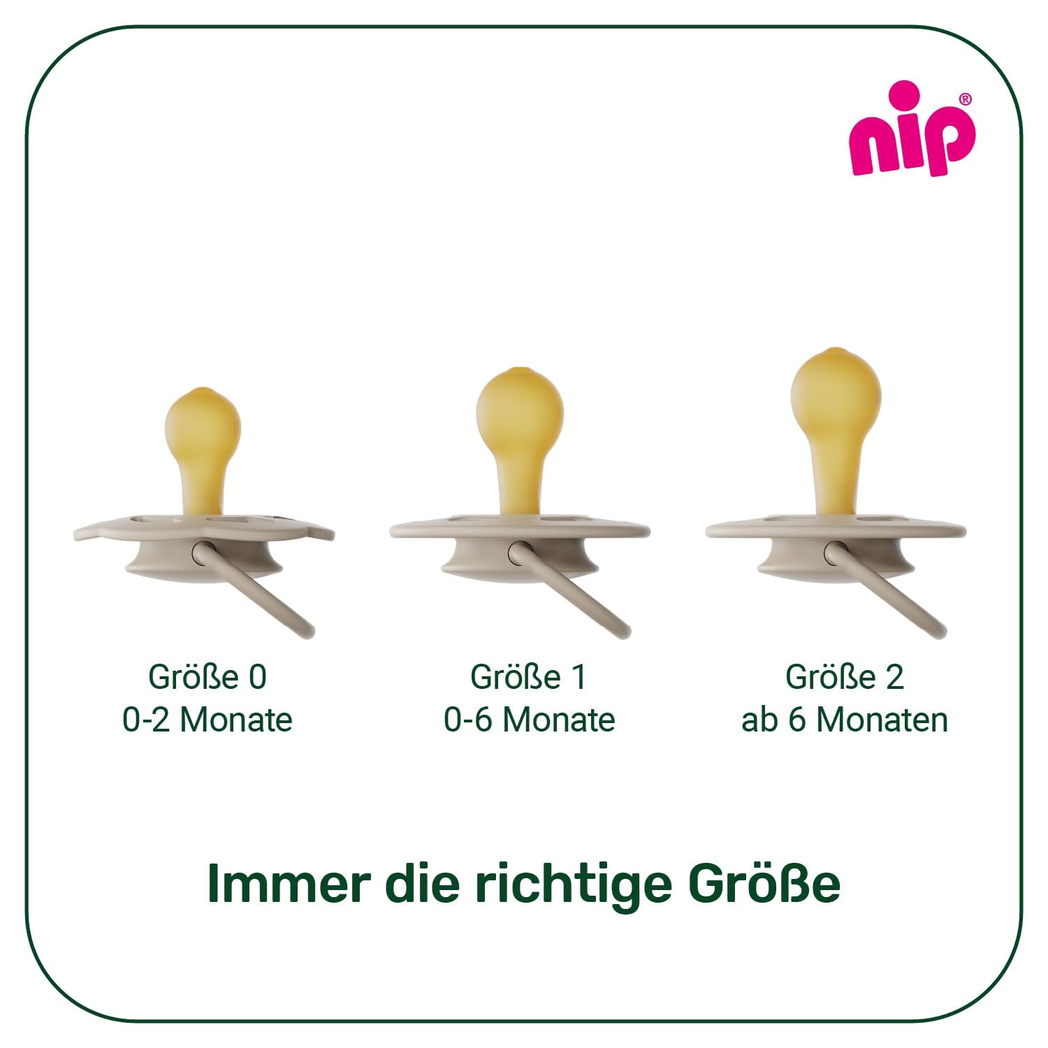 pincement - Vert Cerise | 0-6 mois | Paquet de 4 | Sucette pour bébé, adaptée à l'allaitement et à la dentition. Sucette durable, fabriquée à partir de matières premières naturelles, vert clair/marron