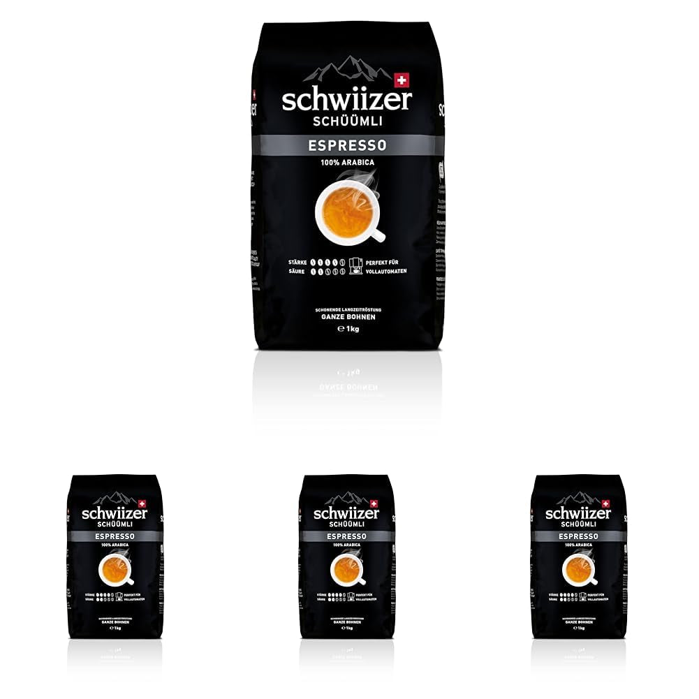 Café expresso en grains Schwiizer Schüümli 1 kg - Force 4/5 - Certifié UTZ (Lot de 4)