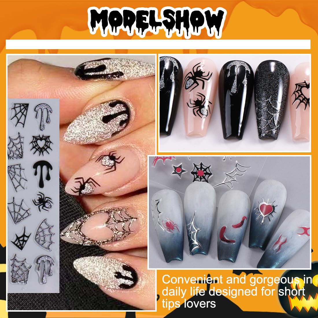Autocollants d'ongles 3D Halloween, autocollants d'ongles stéréoscopiques 5D, décorations d'ongles, accessoires de conception d'ongles 5 pièces