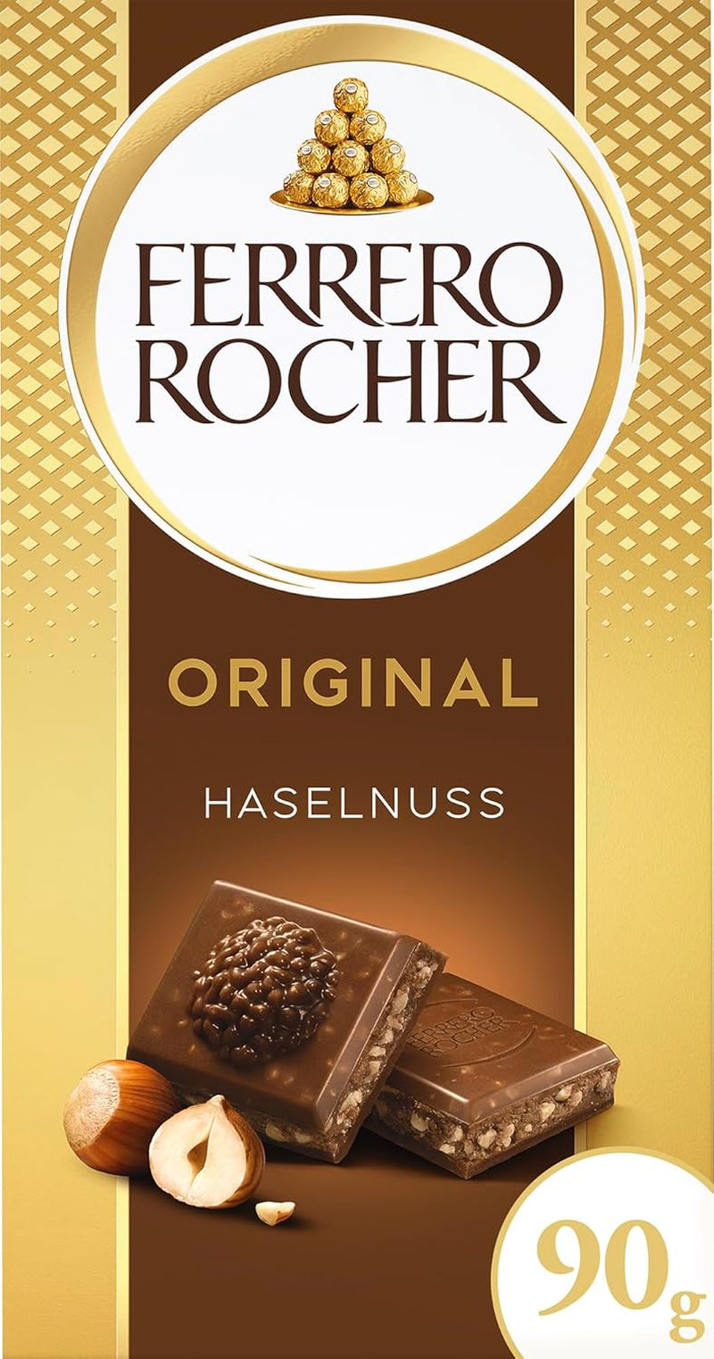 Barre Ferrero Rocher - Chocolat Blanc aux Noisettes - Cadeau de Saint Valentin pour Elle et Lui - 1 Barre de Chocolat x 90g