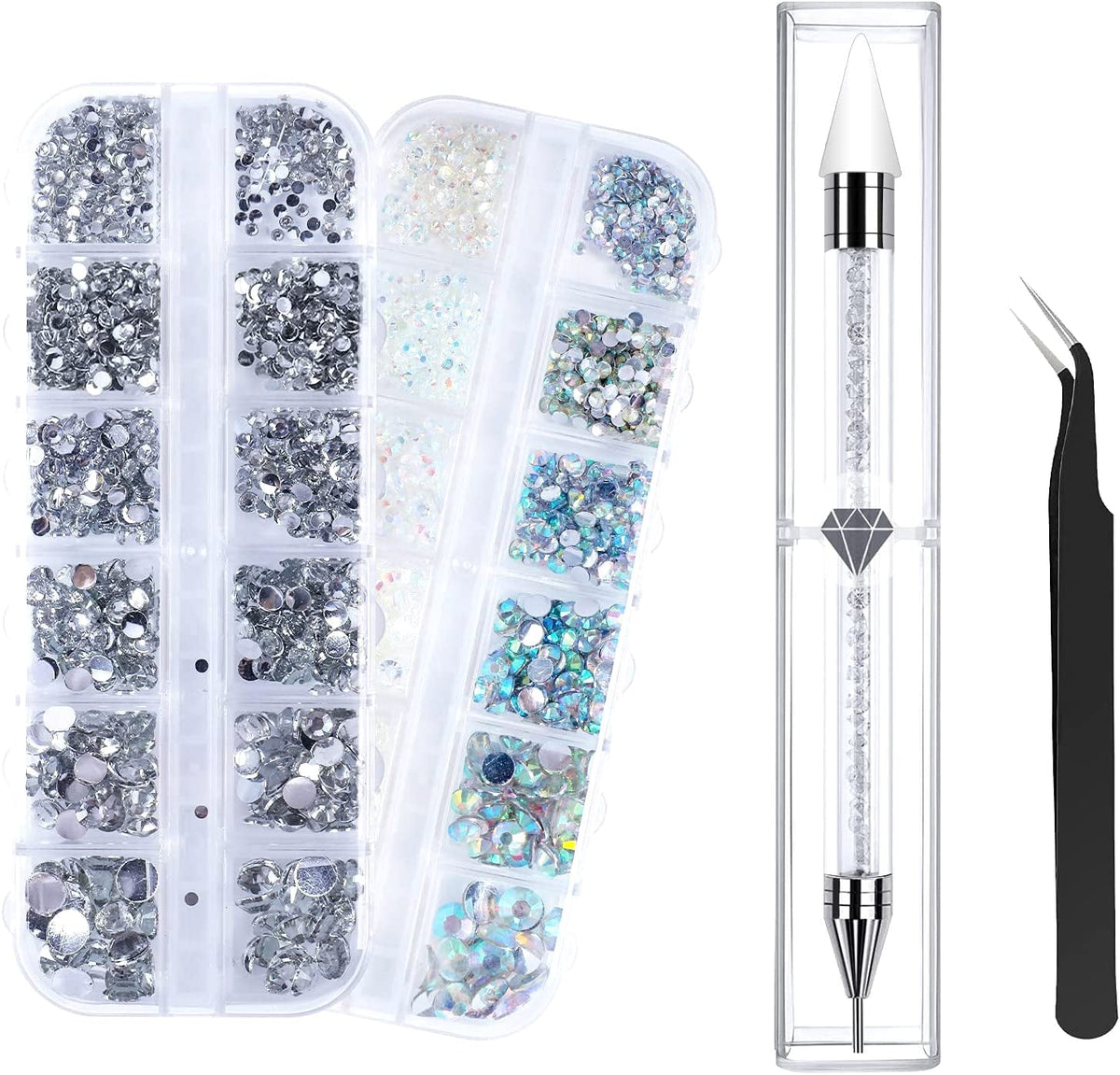 ANGNYA 4000 Pièces Strasssteine ​​​​Nägel Nail Art Strasssteine ​​​​Dekorationen Nagelsteine ​​​​Für Nail Art Zubehör Und Klare Kristall Strasssteine ​​​​Handwork Mit Pick up Pinzette Et Strass Picker Dotting Pen…