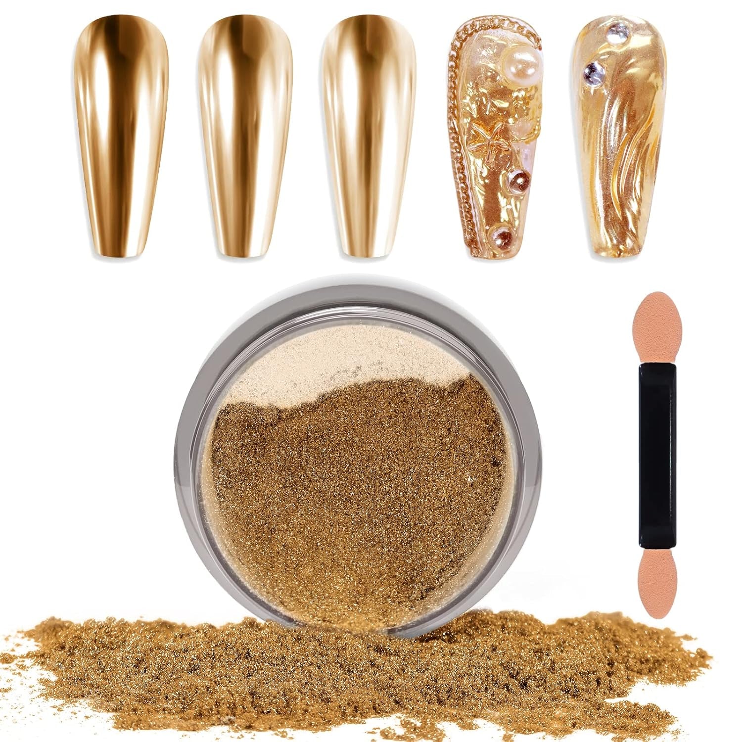 Chrome Nagel Pulver Spiegel Effekt Metallic Staub Holographische Glitter Glasierte Maniküre Dekoration Reflektierendes Pigment For DIY Gel Polish Nail Art, Harz Handwork, Geschenke for Gold