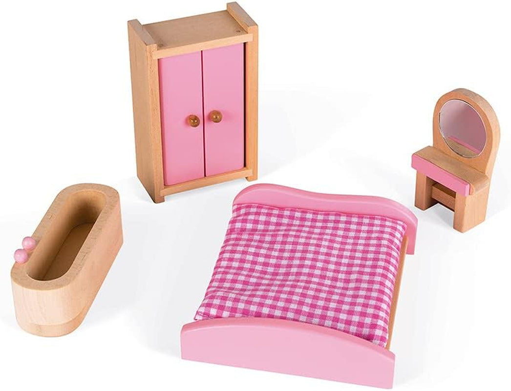 Janod - Maison de poupée en bois Mademoiselle, 3 étages et 11 accessoires, réplique de jouet, développe l'imagination, à partir de 3 ans, J06581, rose Naty Shop Dollhouses