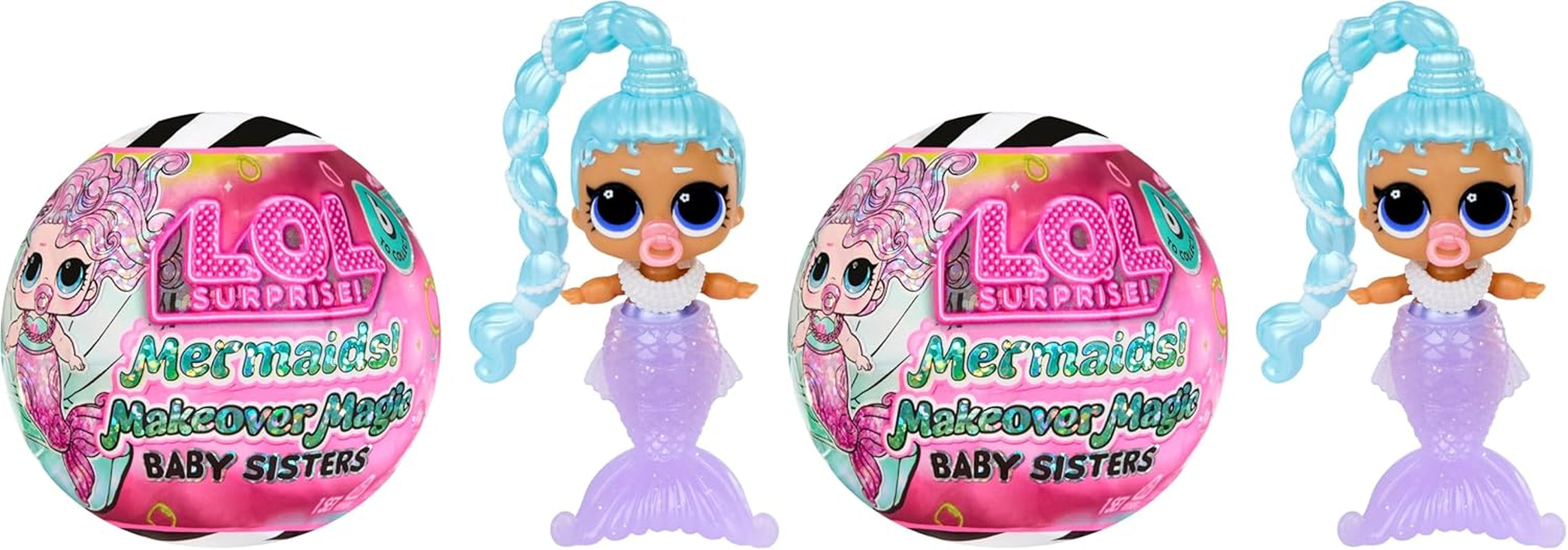 L.O.L. Surprise! Mermaids Makeover Magic Baby Sisters – Farbwechselnder Meerjungfrauenschwanz mit Muschel-Kugel zum Ausstellen, 6 Puppen zum Sammeln – ab 4 Jahren, Series 1