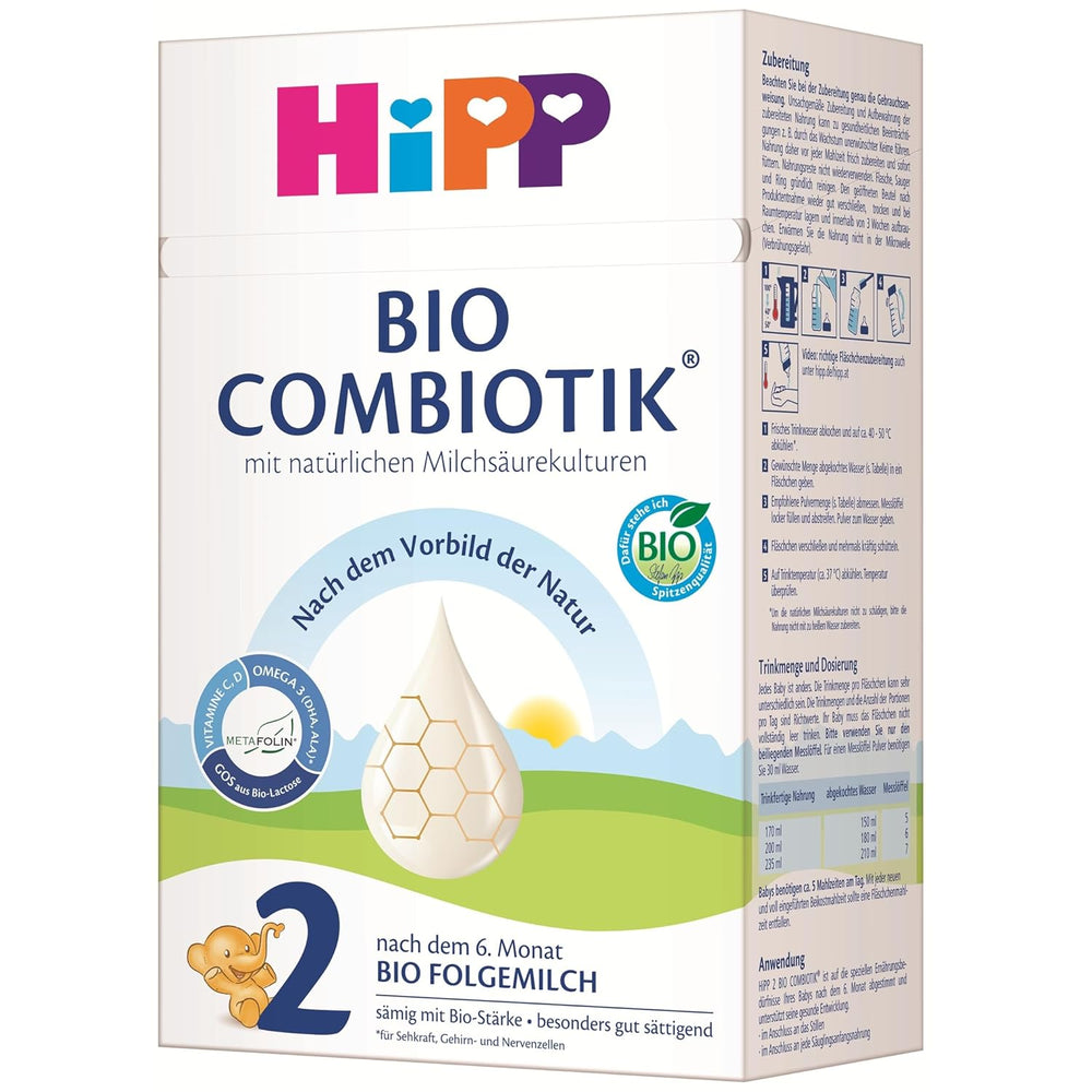 HiPP 2 Bio Combiotik (4 x 600g), lait de suite après 6 mois, avec amidon, cultures naturelles d'acide lactique, GOS, Oméga-3 (DHA, ALA), de la meilleure qualité biologique