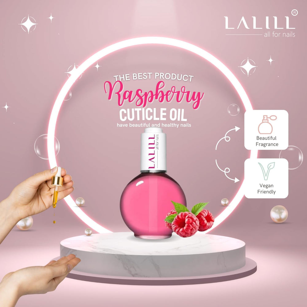 LALILL Nail Cuticle Oil 75Ml - Himbeere Nagelpflegeöl - Nagelöl Pflege Für Nägel Nagelhaut - SPA Maniküre Naildesign Hände - Vegan - Avec Pipette