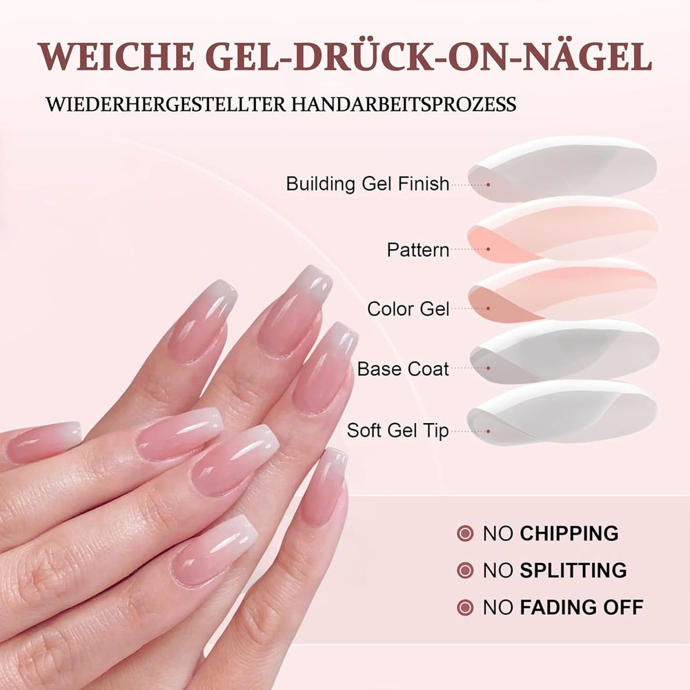 Ensemble de faux ongles Ballerine – 240 pièces de faux ongles rose lilas délicats, colle complète sur faux ongles, ensemble de faux ongles pour manucure et nail art pour femmes et filles (rose lavande)