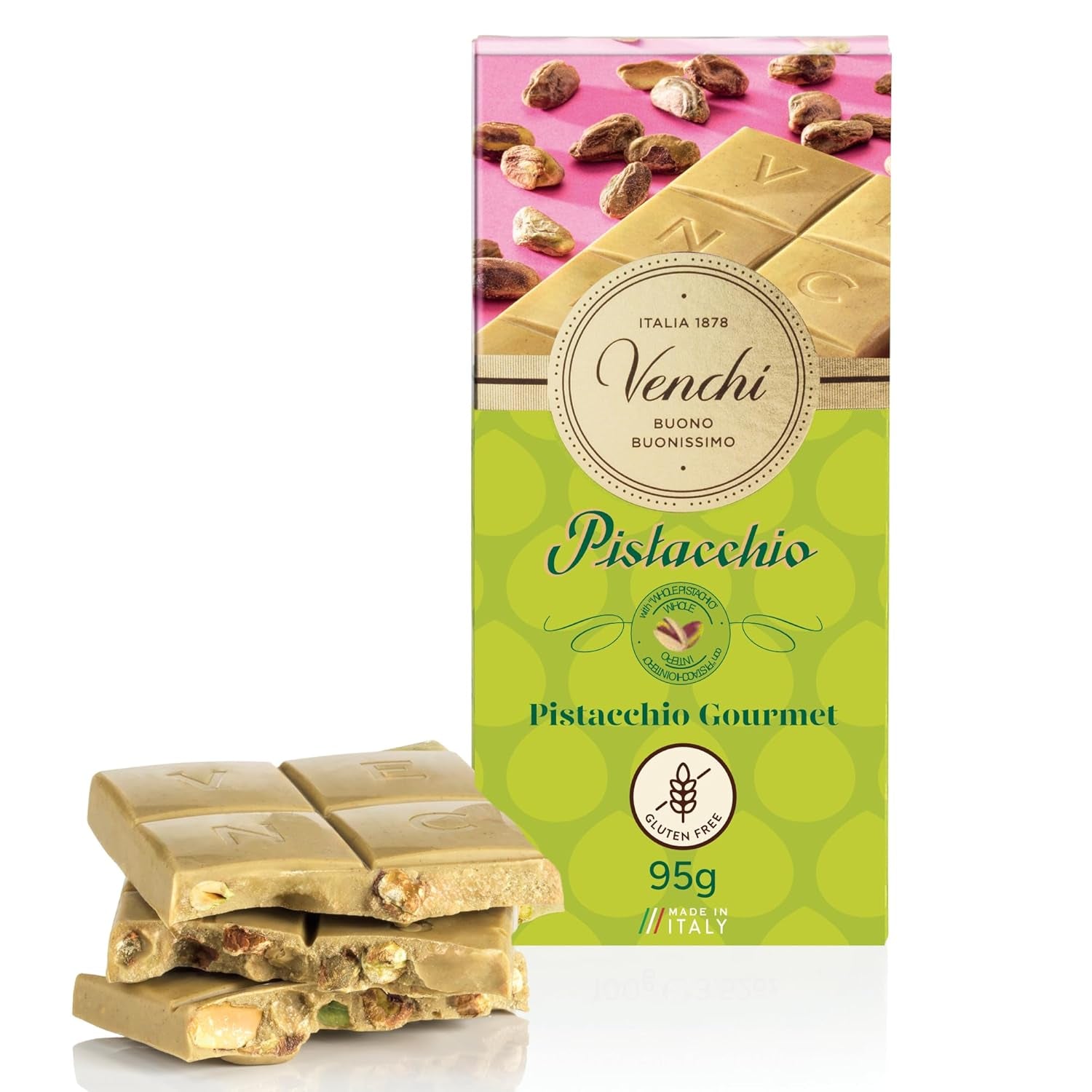 Venchi - Barre aux Noisettes Salées, Noisettes Salées, Amandes et Pistaches, 95g, aux "Noisettes du Piémont", Sans Gluten, Sans Colorants Artificiels et Sans Conservateurs