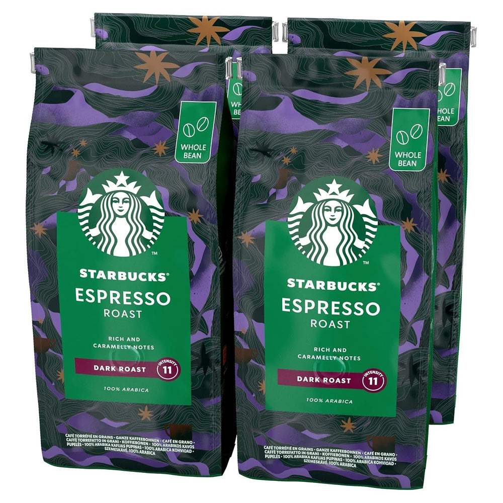 STARBUCKS Espresso Roast, Dark Roast, grains de café entiers Naty Shop Coffee 4 x 450 grammes Aucune saveur supplémentaire