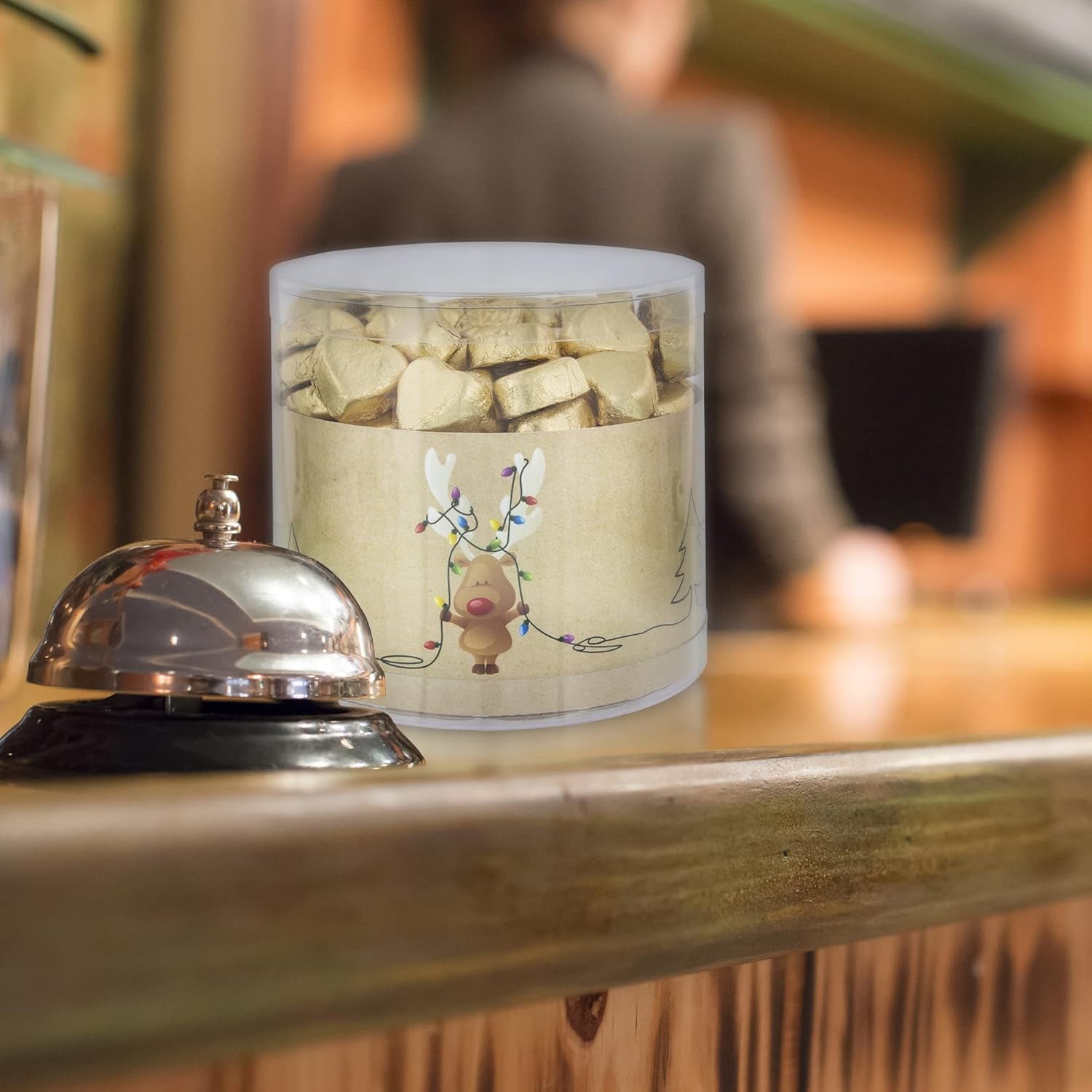 Günthart 150 pièces cœurs en chocolat doré fourrés au nougat, renne | Rudolph le Rouge - Crème de Nougat | Coeurs en chocolat doré | Concours | Coeurs en chocolat doré | Noël (1,2 kg)