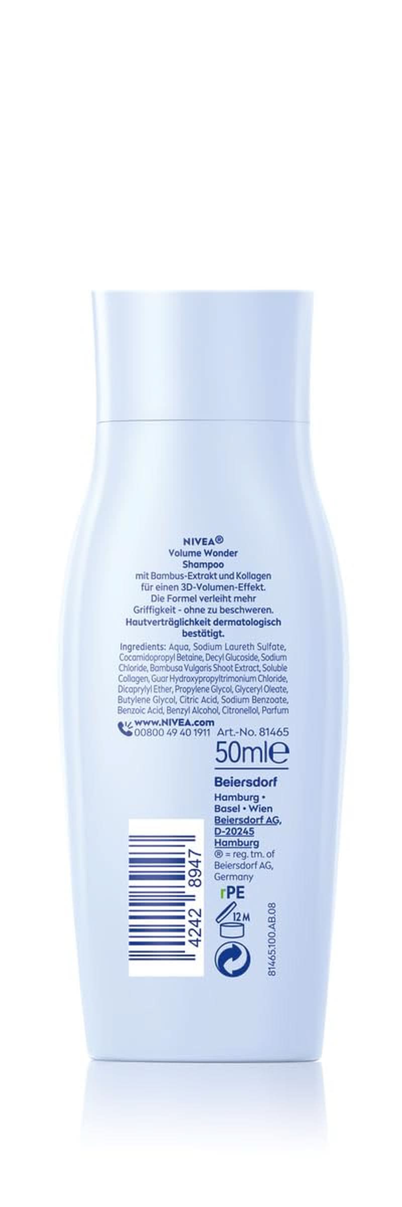 NIVEA Volume Wonder Shampooing fortifiant, shampooing volumateur, 50 ml Douche et bain Naty Shop