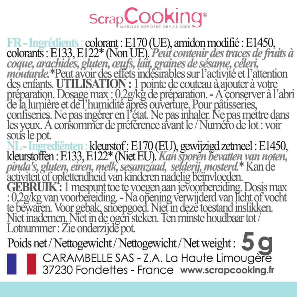 Scrapcooking, colorant alimentaire en poudre, bleu pastel, 5 grammes Naty Shop