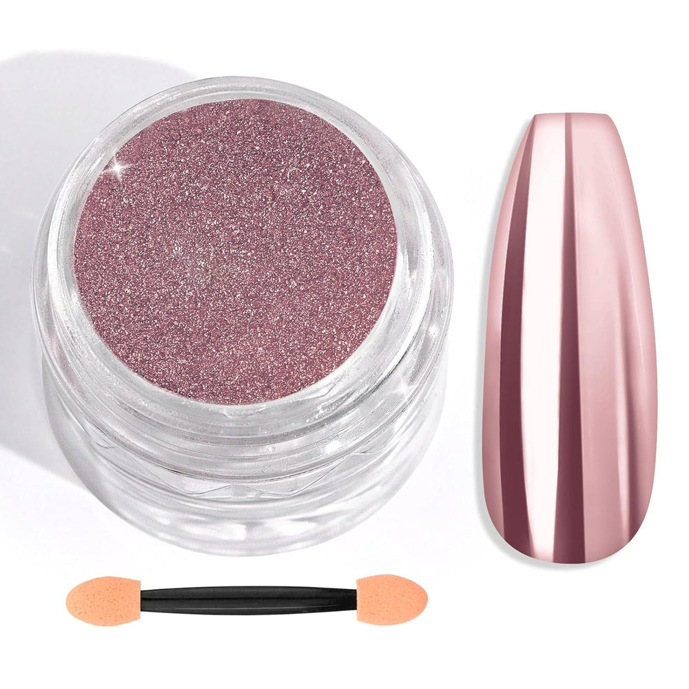 Saviland Chrome Nail Powder Set - Rose Laser Chrome Nail Powder Effet Miroir Laser Nail Art, Nail Glitter Manucure Poudre Décorative avec Bâtons Éponge, Nail Glitter Powder Nail Salon