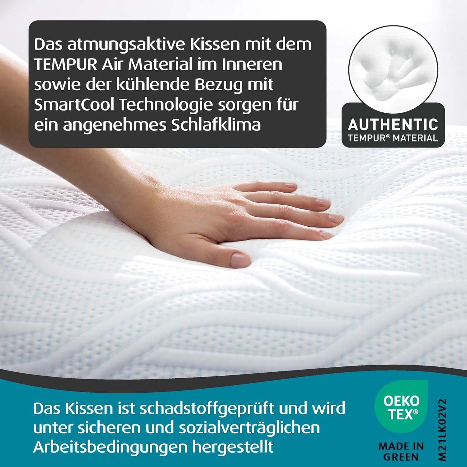 Oreiller de couchage TEMPUR Comfort Air Medium, Oreiller respirant pour chaque position de sommeil, OEKO-TEX MADE in GREEN, fermeté moyenne, 40 X 80 Cm Oreillers standards Naty Shop