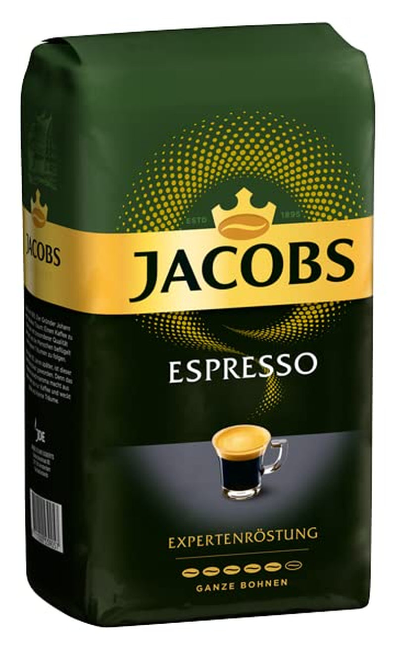 Café en grains Jacobs Café Espresso 1kg - Grains Arabica et Robusta forts, épicés, force 8/10, idéaux pour l'espresso (paquet de 4)