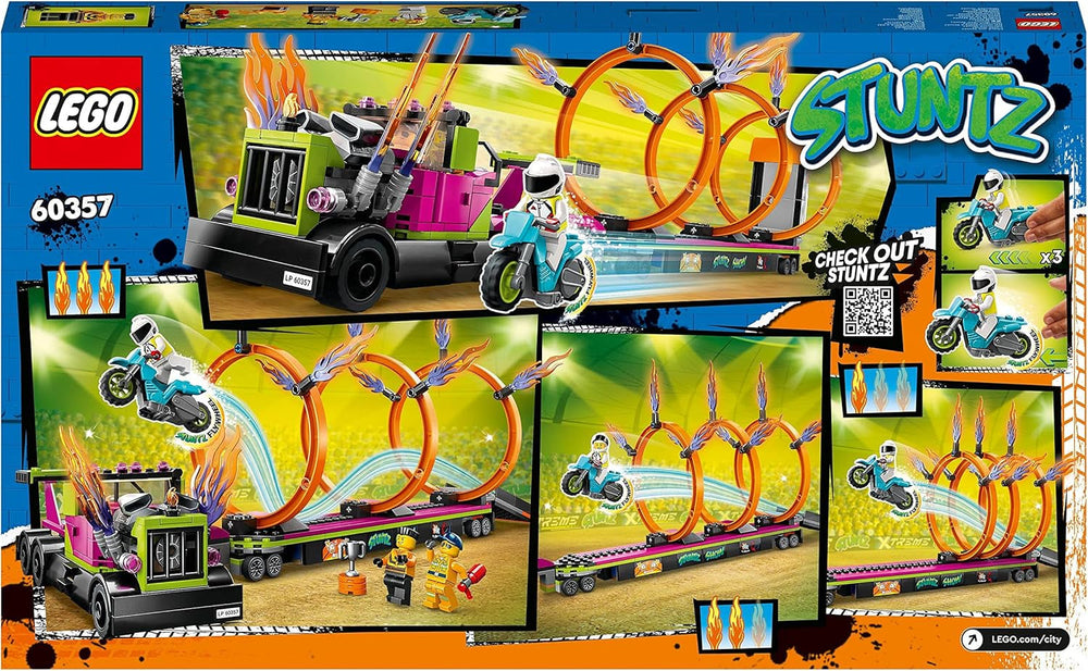 LEGO 60357 City Stuntz Stunttruck mit Feuerreifen-Challenge, mit schwungradbetriebenem Motorradspielzeug und Minifiguren, lustiges Geschenk für Kinder ab 6 Jahren, 2023 Set