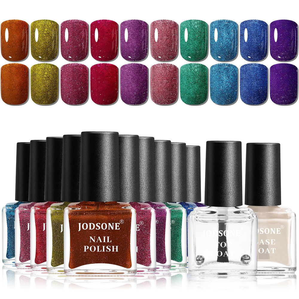 JODSONE Lot de 12 vernis à ongles 10 couleurs combinaison 2 couches de base et top coat Vernis à ongles à séchage rapide pour amateurs et débutants
