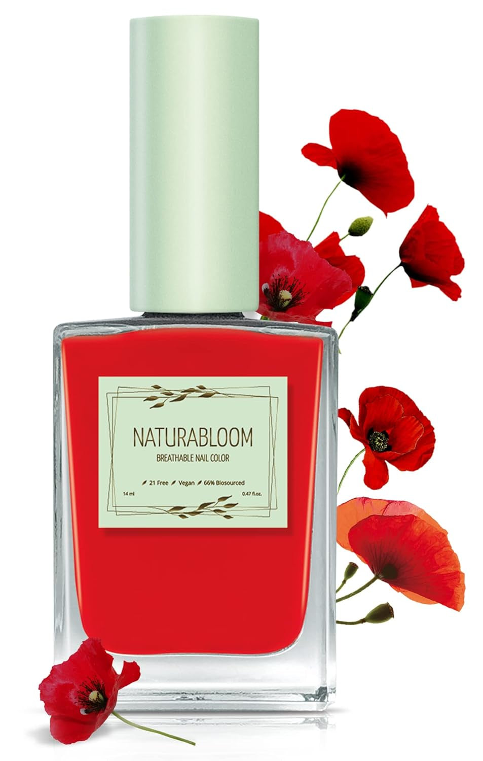 Vernis à ongles rouge à séchage rapide (Poppy Red) - vernis à ongles naturel avec formule végétalienne - respirant, durable et durable, 14 ml