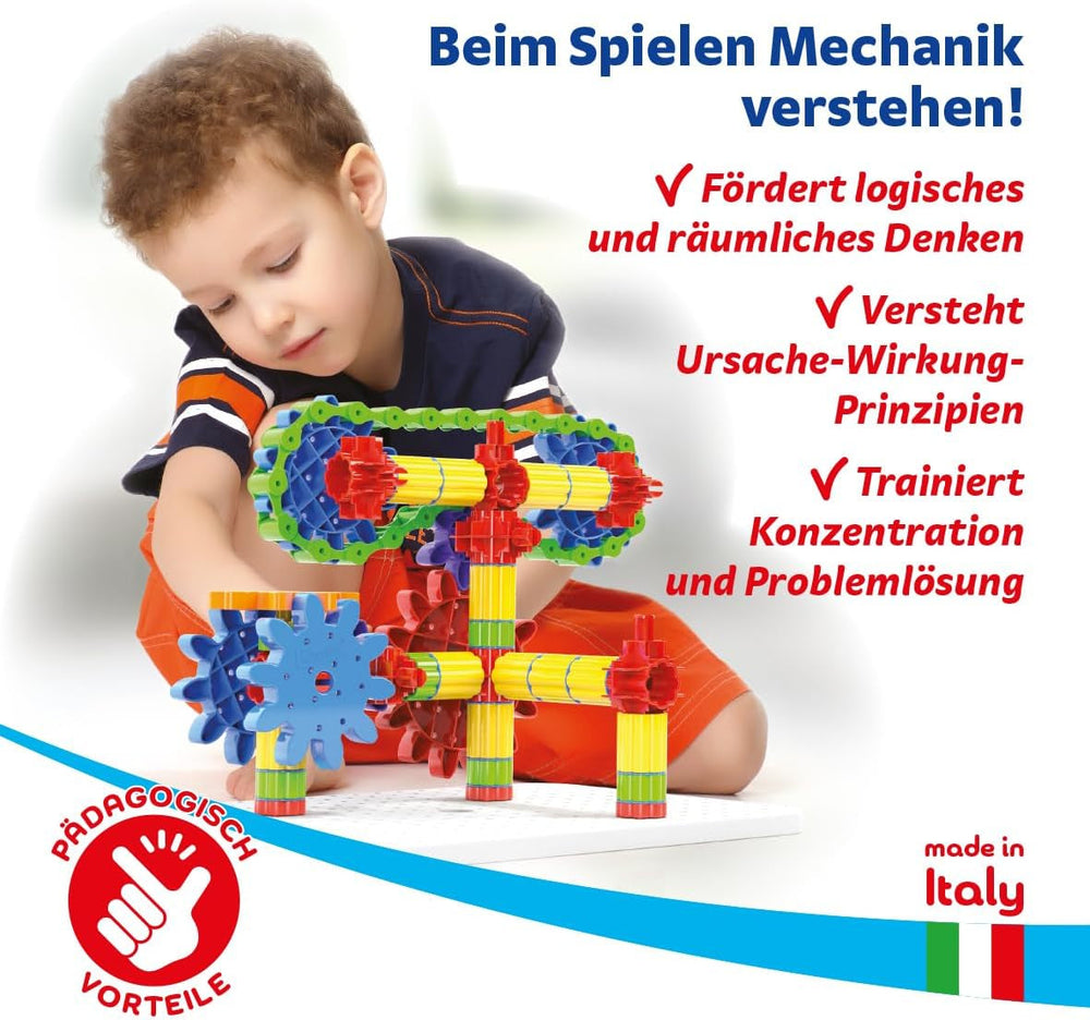 Quercetti Georello Tech Starter Set, Lernspielzeug ab 5 Jahre, Konstruktionsspielzeug Mit Zahnrädern Für Kreative Kinder, Geschenk Jungen & Mädchen, Spielzeug ab 5 Jahre, Gesellschaftsspiele Kinder