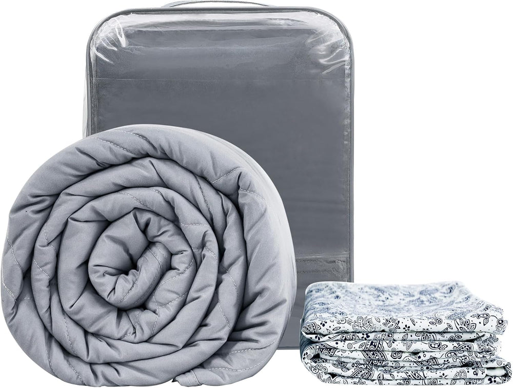 Winthome Couverture lestée avec housse de couette 150 x 205 cm 10,4 kg, couverture lestée confortable, couverture thérapeutique anti-stress, couverture lourde pour un sommeil plus profond et une meilleure récupération, couverture lourde pour lits et couvertures adultes (gris) Besuche den Winthome-Store modèle blanc 130 x 190 cm-6 kg