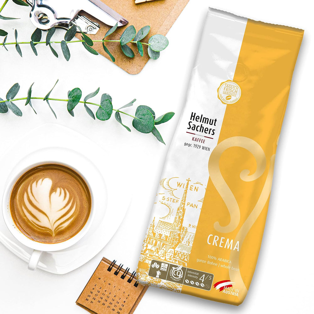 Café Helmut Sachers - Crème, Force 4/5, 100% Arabica, grains de café entiers, 6 x 500g