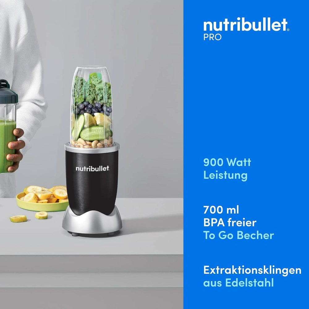 Nutribullet Pro, 900 Watt Leistung, Einfach and Schnell in Der Anwendung, Kompakt, Leicht Zu Reinigen, Mit 700 Ml Becher, Smoothiemixer, Smoothie Maker, Electric Mixer, NB904B, Schwarz Mother and Child Naty Shop