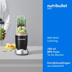 Nutribullet Pro, 900 Watt Leistung, Einfach and Schnell in Der Anwendung, Kompakt, Leicht Zu Reinigen, Mit 700 Ml Becher, Smoothiemixer, Smoothie Maker, Electric Mixer, NB904B, Schwarz Mother and Child Naty Shop