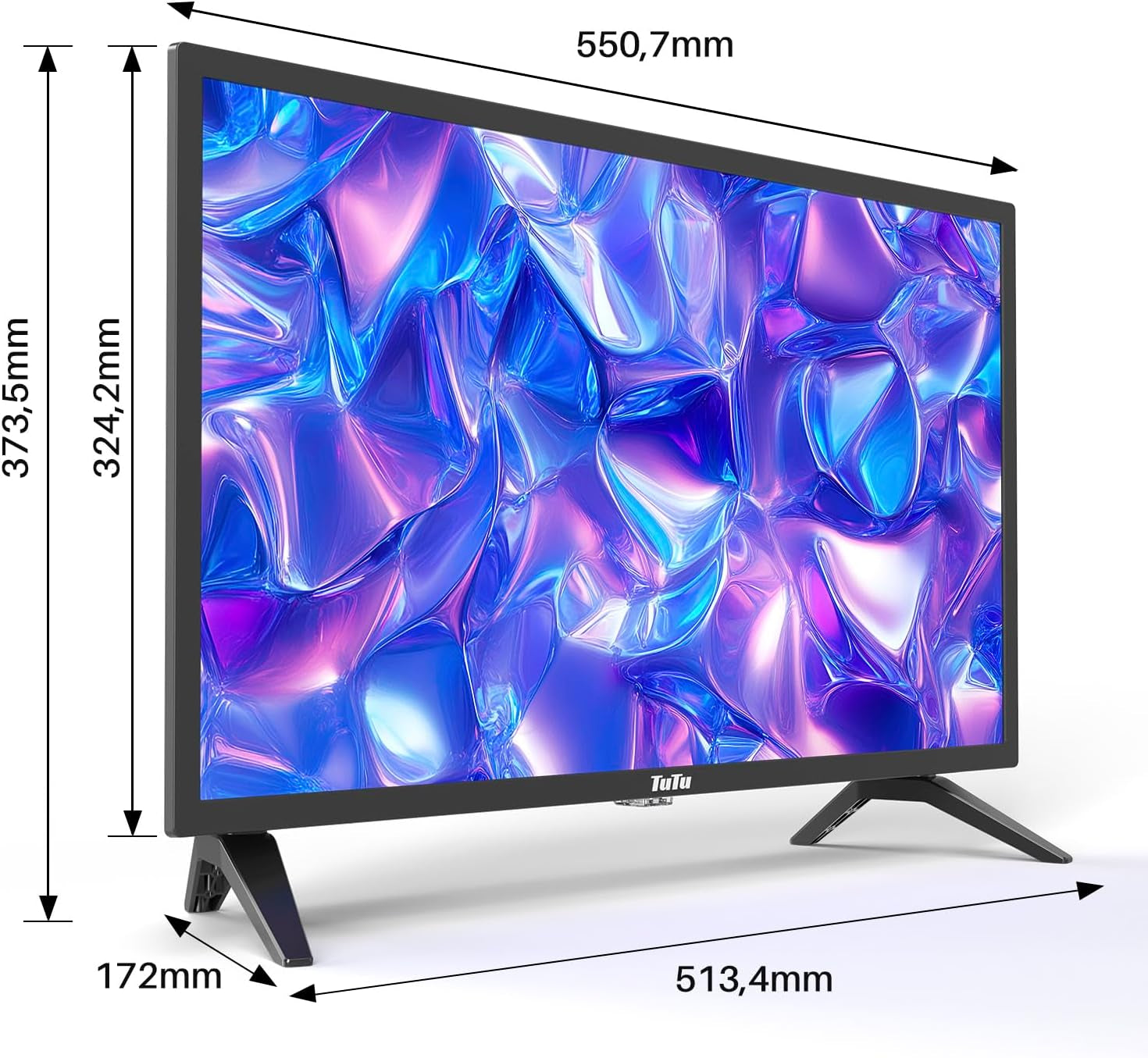 Televizor LED HD TuTu de 24 de inci (60 cm) cu tuner triplu (DVB-T/T2-CS/S2), player media USB, HDMI, VGA, CI/CI+, mod hotel (2024, 220 volți)