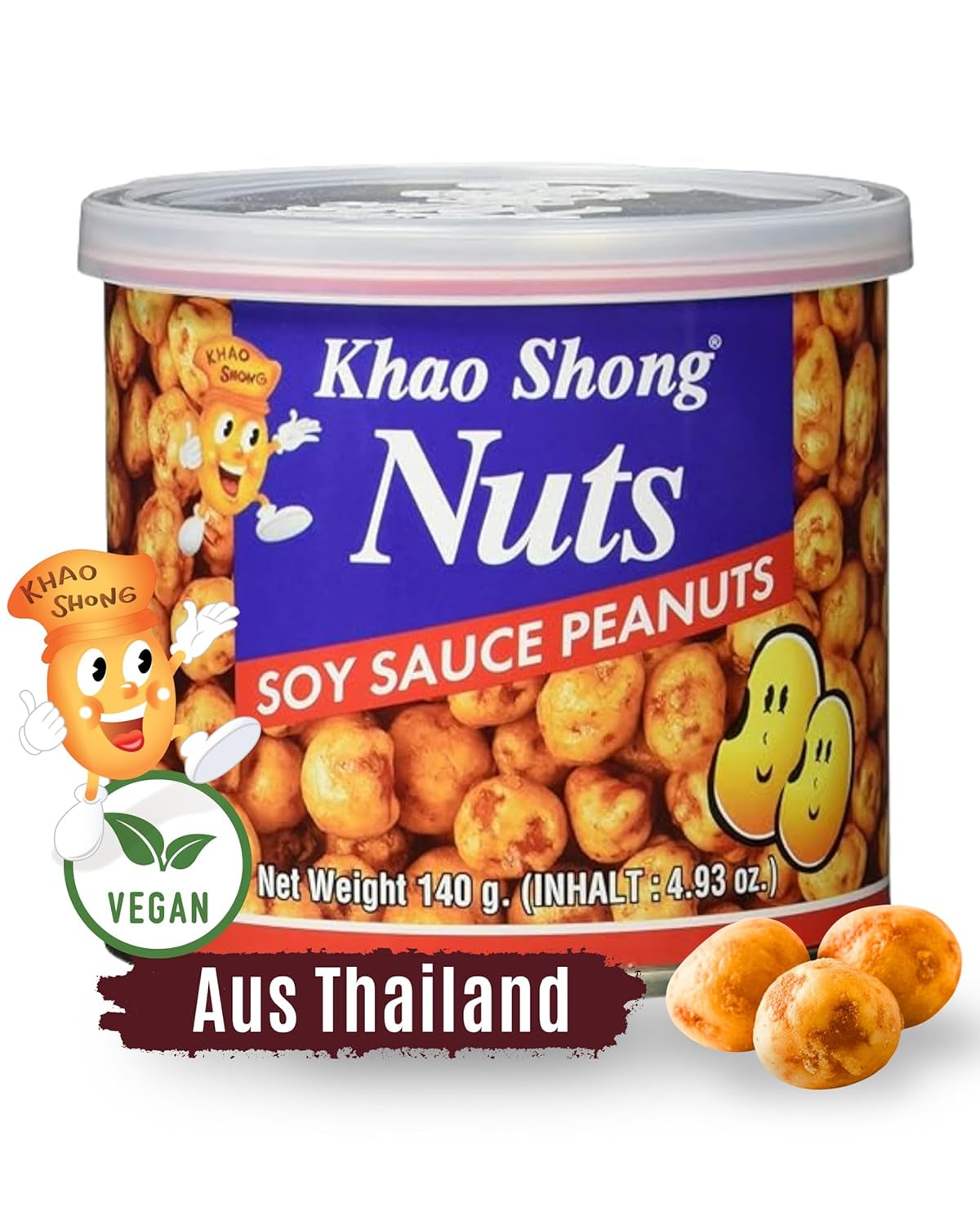Khao Shong Pois verts frits au wasabi, pois croustillants dans une pâte épicée, une alternative faible en gras aux noix, moyennement épicé, 1 boîte de 140 g | 140 g (1 paquet)