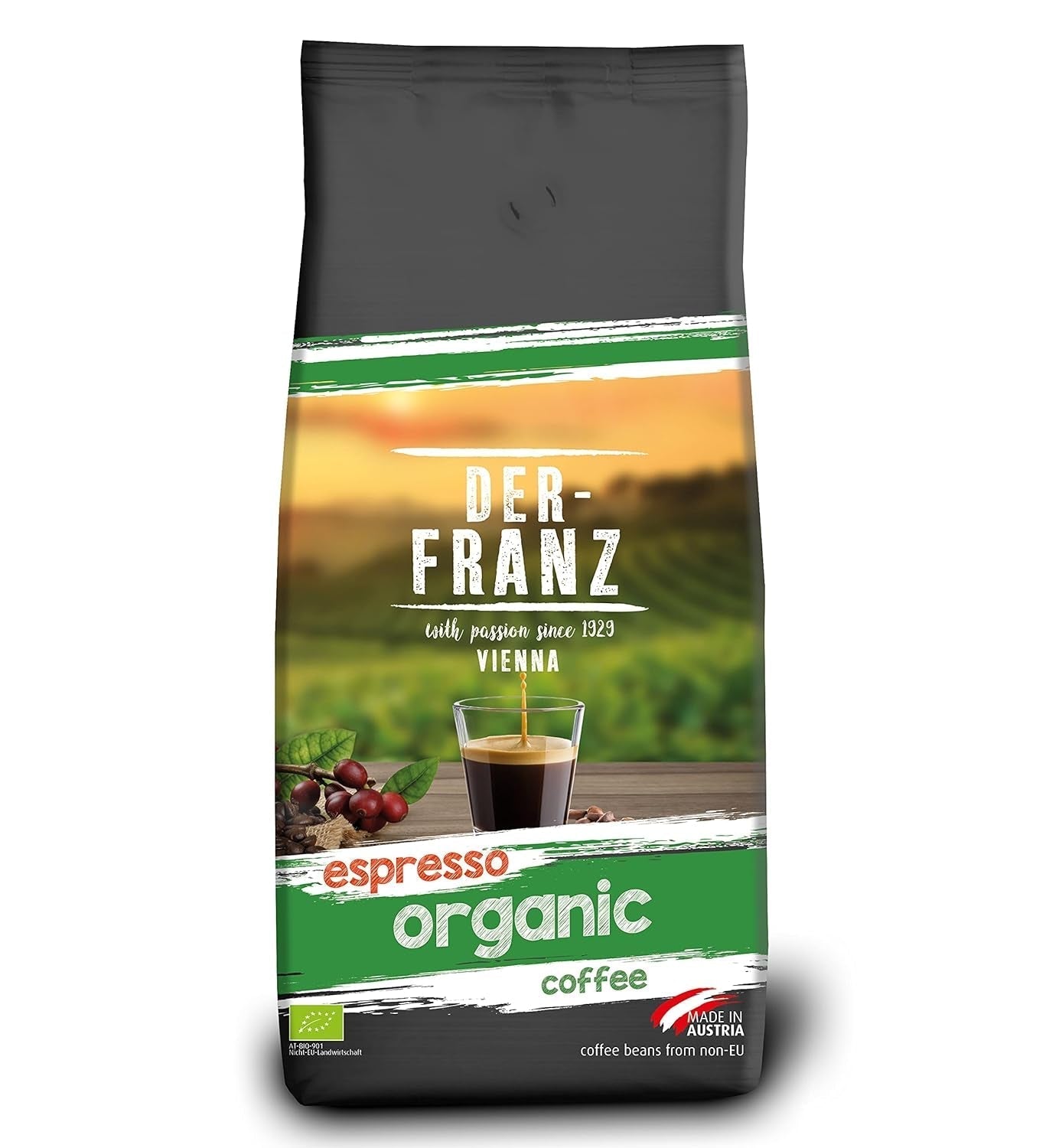 DER-FRANZ Café Crème, Intensité 4/5, 100% Arabica, café en grains entiers Café Naty Shop 1 Kg Espresso Bio