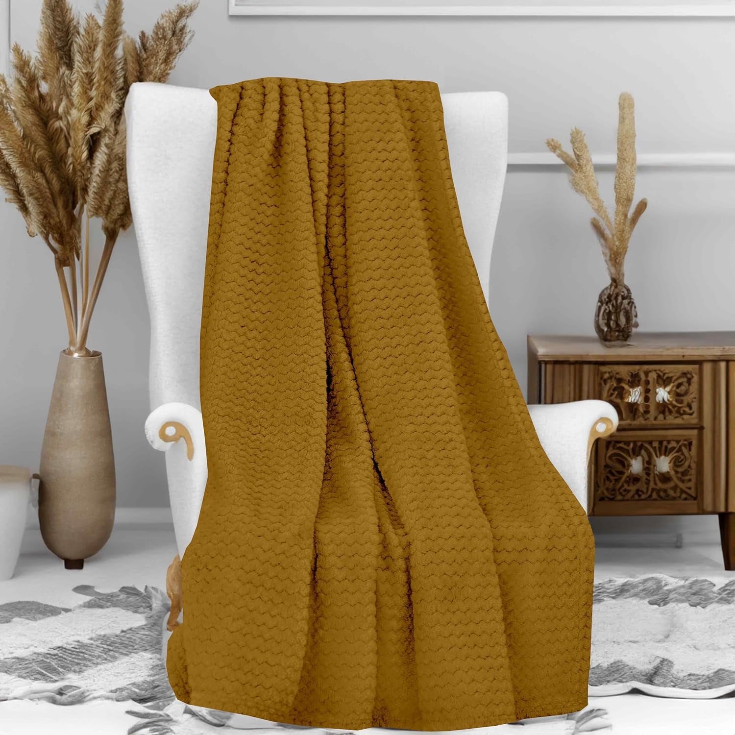 Couverture Soleil D'Ocre, 180 X 220 Cm, Cocooning, Lits et Couvertures Jaune Moutarde Besuche den Soleil d'Ocre-Store