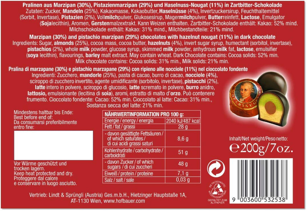 Hofbauer Vienne, Mozartkugeln 200 g, chocolat noir