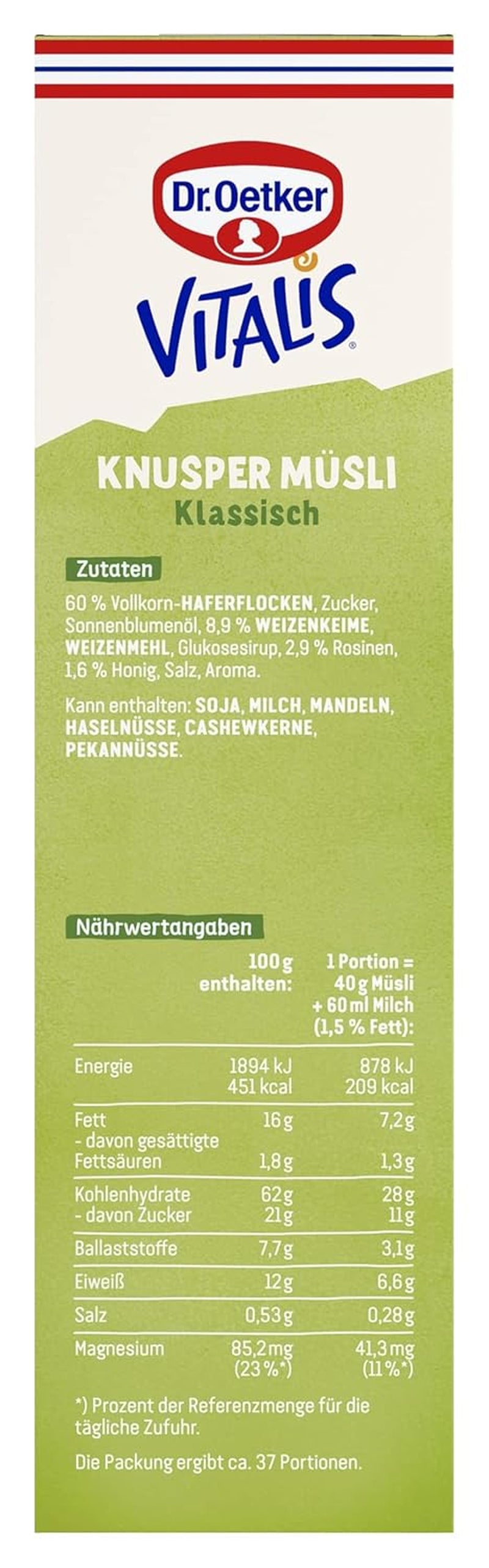 Dr. Oetker Vitalis Classic Crispy Muesli : Grand paquet de muesli croustillant pour petit-déjeuner aux raisins secs, 1 paquet, 1,5 kg