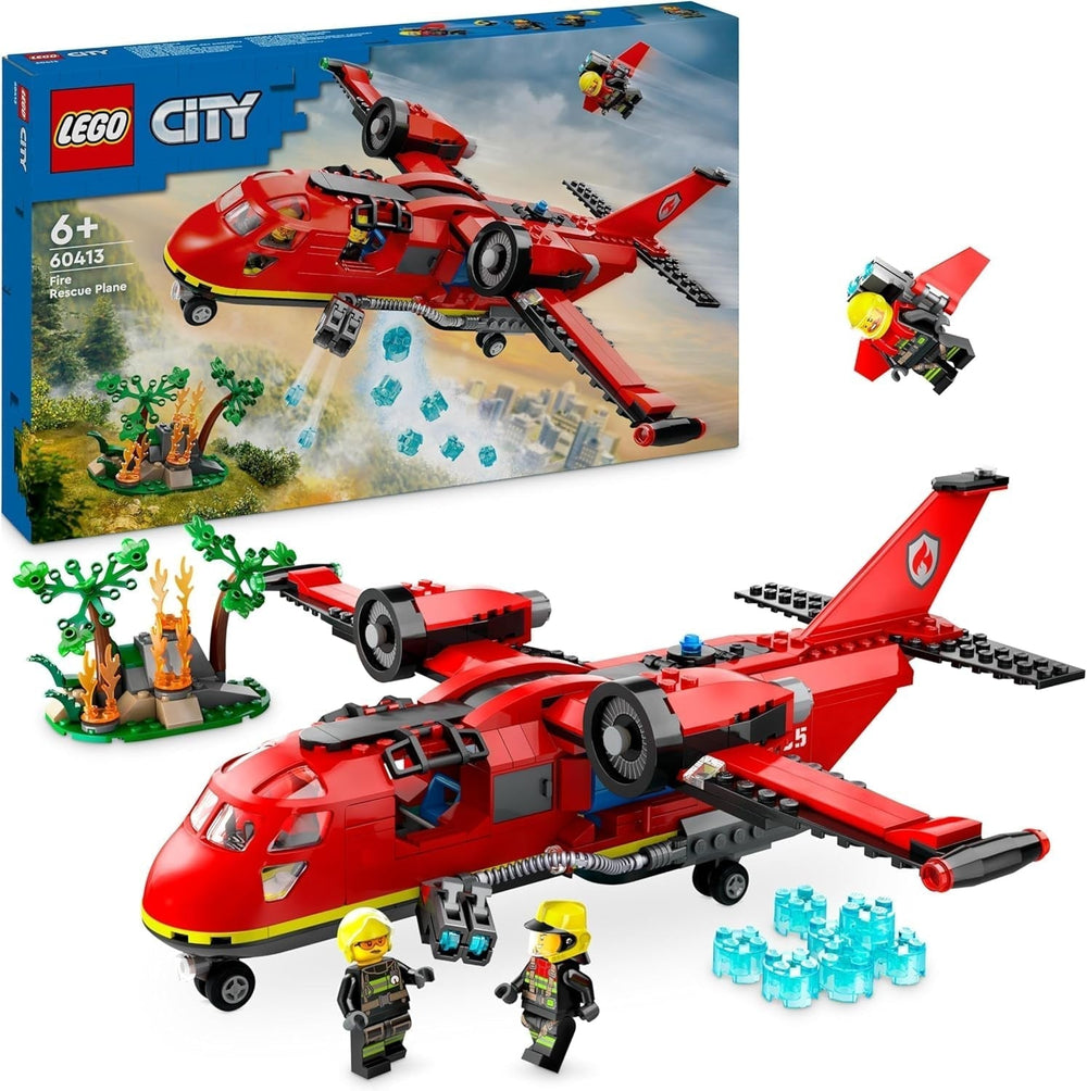 LEGO City Avion de lutte contre les incendies, ensemble de pompier avion jouet pour enfants, ensemble de construction avec 3 figurines de pompier et décor de feu, excellente idée de cadeau pour les garçons et les filles de 6 ans 60413 Ensembles de construction Besuche den LEGO-Store Single