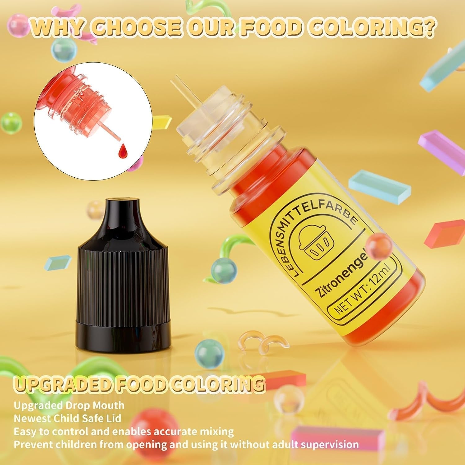 Colorant alimentaire 6 couleurs x 12 ml, colorant alimentaire liquide hautement concentré pour la pâtisserie, kit de colorants alimentaires pour fondants, gâteaux de Noël, macarons, beignets, biscuits (arc-en-ciel)