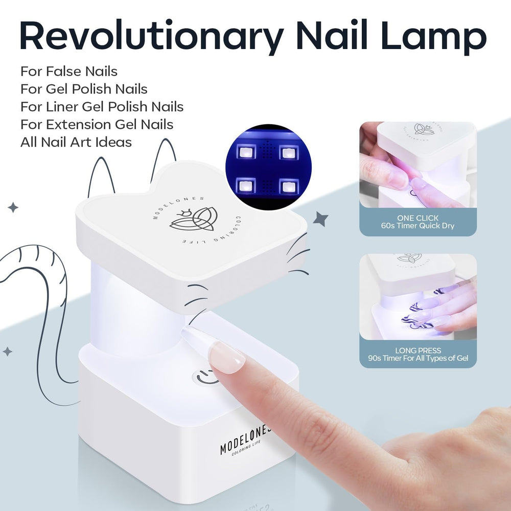 Modelones Kit pour ongles et gel adhésif 500 pcs. Kit d'extension d'ongles en gel adhésif, kit d'ongles en gel, adhésif pour ongles et mini lampe à ongles, couverture complète des pointes d'ongles, presse sur Nail Art Studio Salon DIY