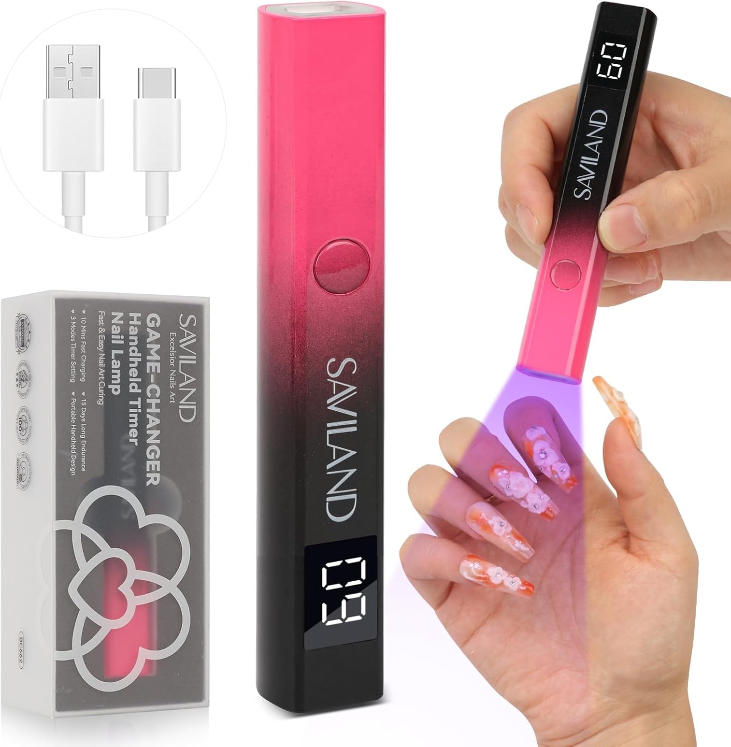 Saviland U V Lampe pour Gel Nägel: Mini U V Lampe pour NägelSchützen Sie Die Haut Wiederaufladbar Klein LED Nagellack Trocknergerät pour Nagellack Aufbaugel Nail Tips Nagelkleber Geschenke Für Frauen