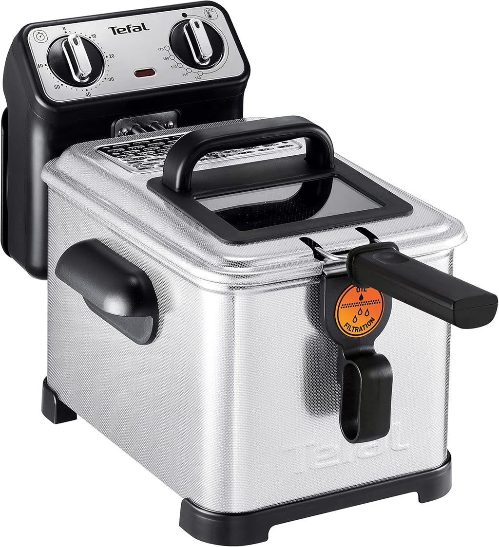 Tefal FR600D Clear Duo Deep Fryer, prăjire cu mai puțin fum și mirosuri, capacitate 1,2 kg, termostat, cronometru, fereastră mare de vizualizare fără ceață Electrocasnice Naty Shop Filtra Pro Inox Design
