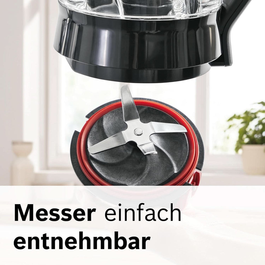 Bosch Standmixer Vitapower Serie 4 MMB6177S, Edelstahl-Klingen Made in Germany, 1,5L Thermosafe Glasbehälter, 0,6L To-Go-Flasche, Stopfer, Universalzerkleinerer, 30,000 U/Min, 1200 W, Silber Bucatarie Naty Shop