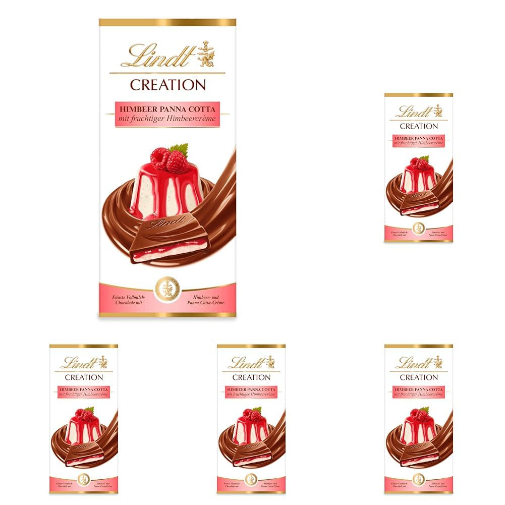 Lindt Chocolate Creation Panna Cotta à la framboise, cadeau chocolaté, barre de chocolat, 150 g (paquet de 5)