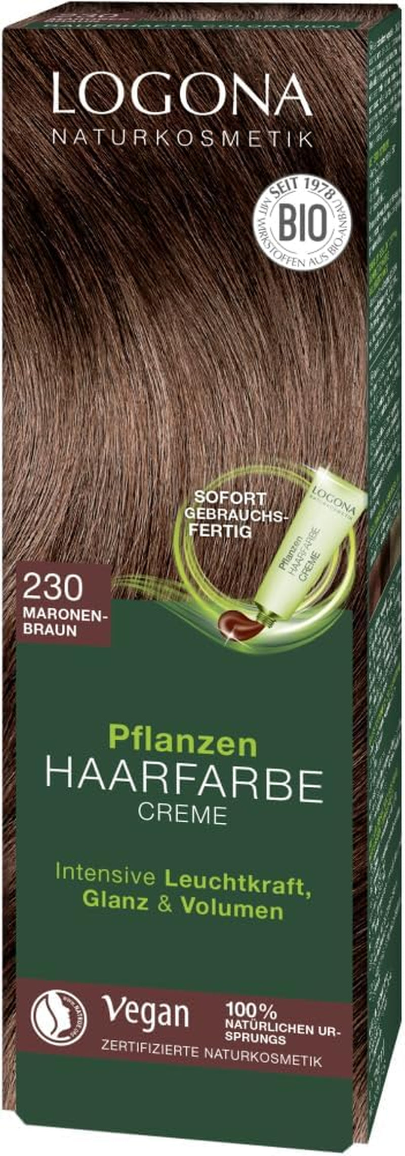 LOGONA Natural Cosmetics Plant Hair Colour Cream 240 Nougat Brown, Colorant natural pentru păr castaniu cu henna, cremă colorantă pentru tonuri de maro, colorare pentru păr închis la culoare, 150ml Vopsea pentru par Naty Shop Maro