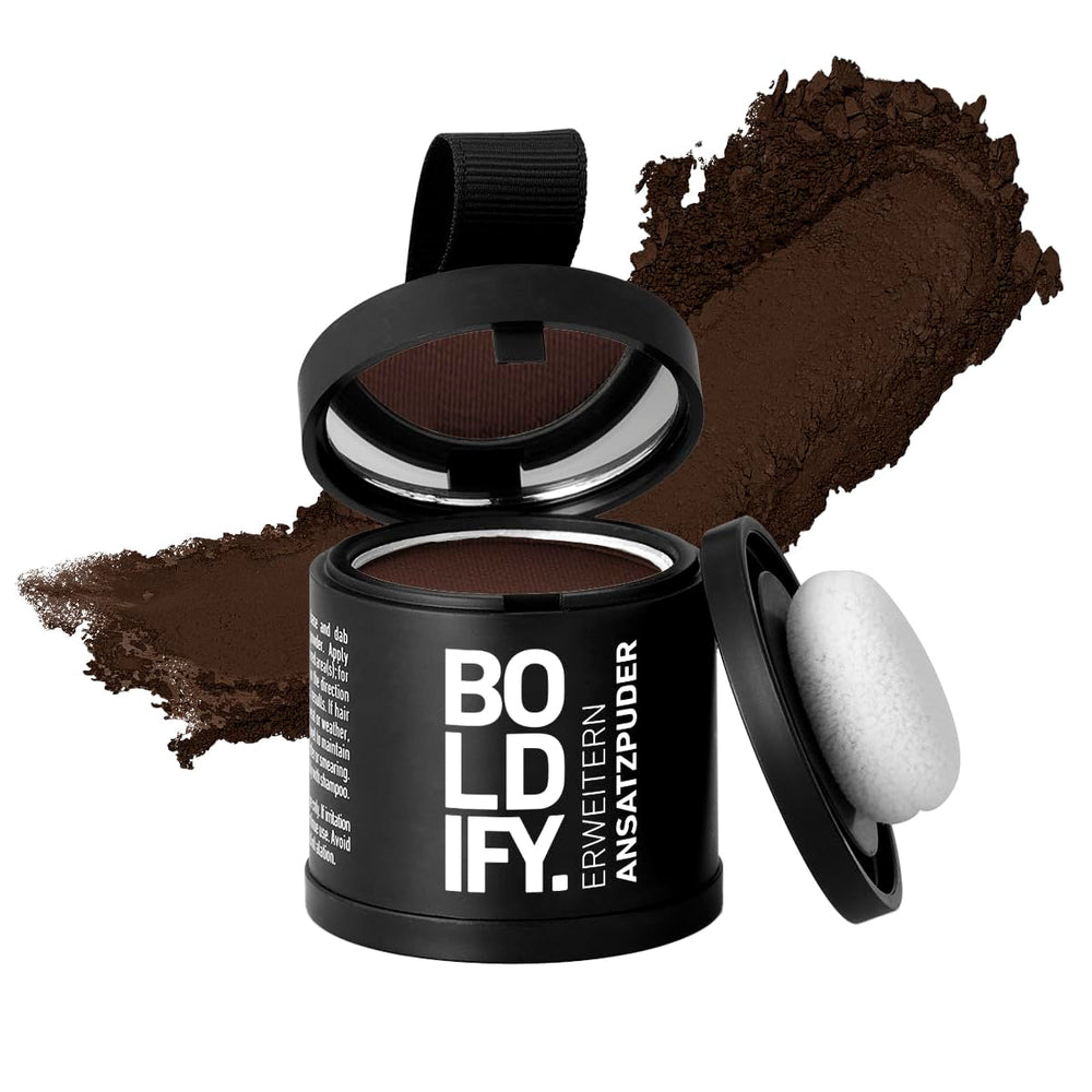 BOLDIFY Root Powder 4g - Correcteur de cheveux épaississant pour femmes et hommes 48h Couverture grise Maquillage imperméable pour dissimuler les racines (Noir) Naty Shop Teinture pour cheveux brun noisette 10G (1 paquet)