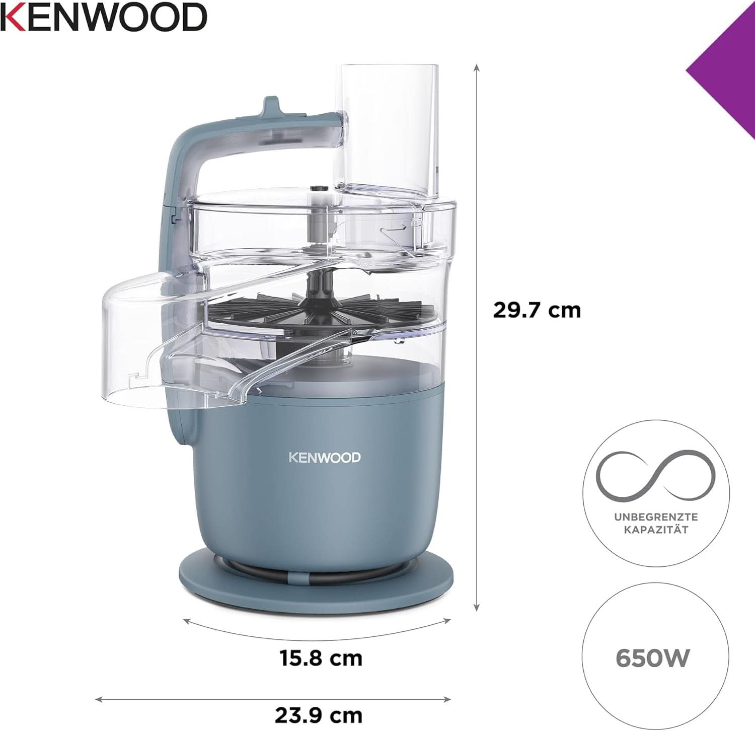 Kenwood Multipro Go FDP22.130GY, Machine de Cuisine Kompakt Nur 30Cm Hoch, Zum Schneiden, Reiben, Pürieren Und Teig Kneten, Express-Serve, 1,3 L Arbeitsbehälter, 650 W, Blau Mother and Child Naty Shop