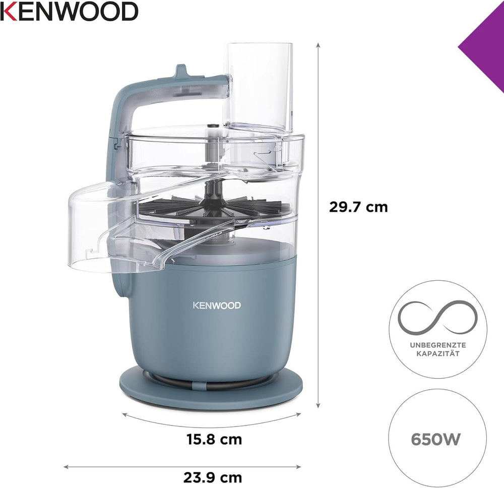 Kenwood Multipro Go FDP22.130GY, Machine de Cuisine Kompakt Nur 30Cm Hoch, Zum Schneiden, Reiben, Pürieren Und Teig Kneten, Express-Serve, 1,3 L Arbeitsbehälter, 650 W, Blau Mother and Child Naty Shop