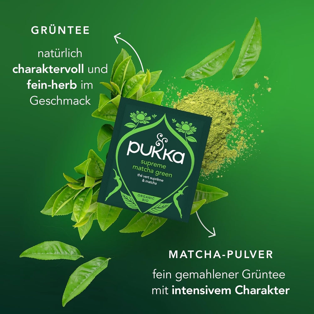 Sachets de thé vert Pukka Matcha : thé vert énergisant au matcha