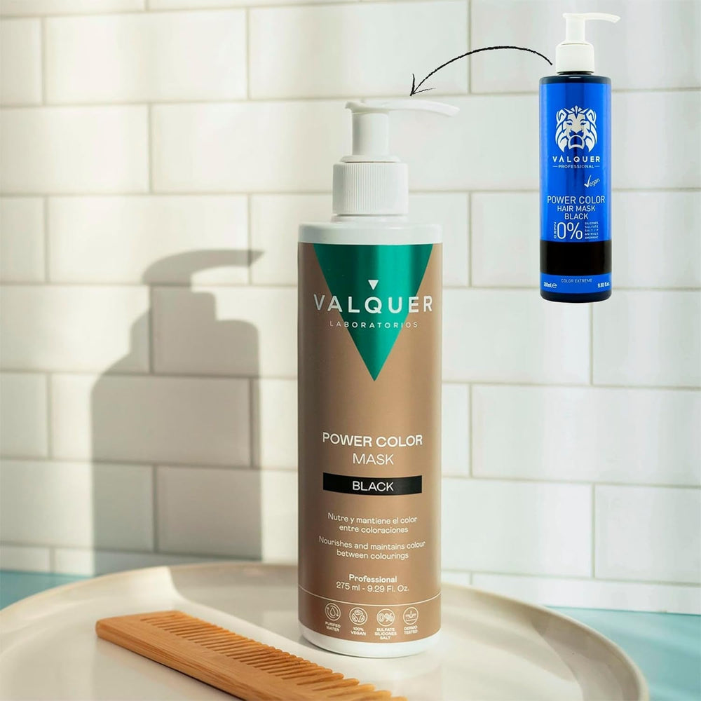 Valquer Power Color Mask formulare vegană și fără silicon Dă culoarea părului 290 ml negru Masca de par Naty Shop