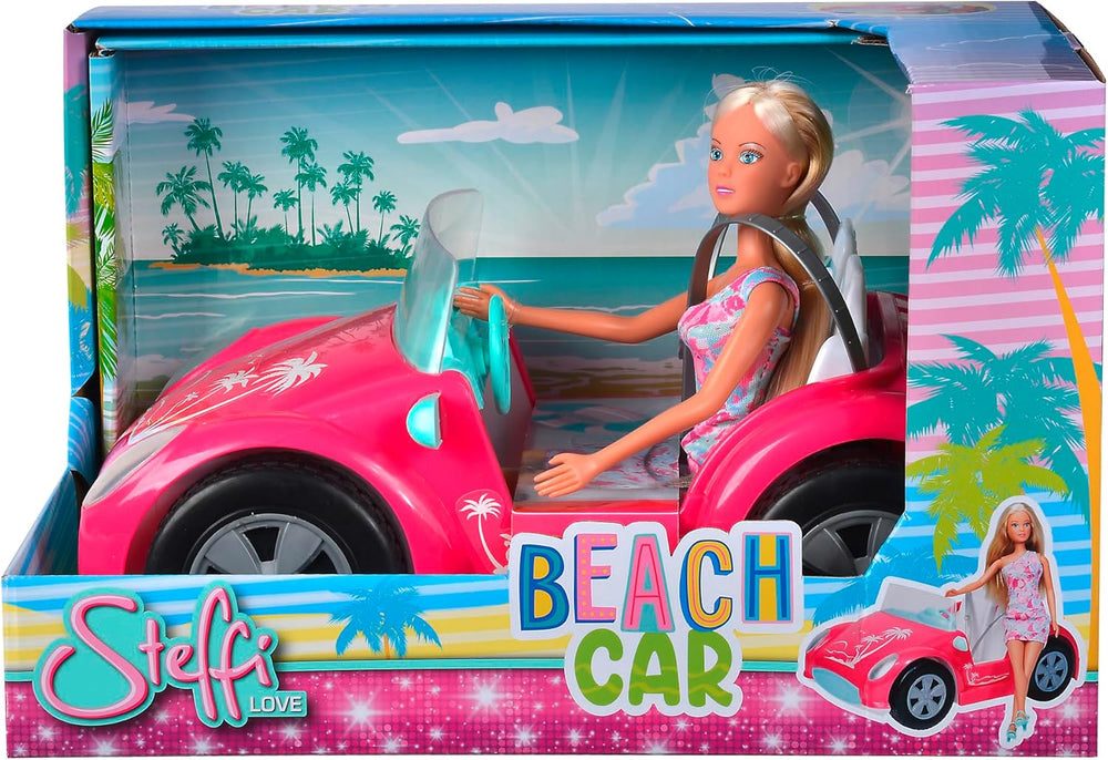 Simba Steffi Love Beach Car Doll en tenue d'été cool avec poussette de plage 29 cm, à partir de 3 ans