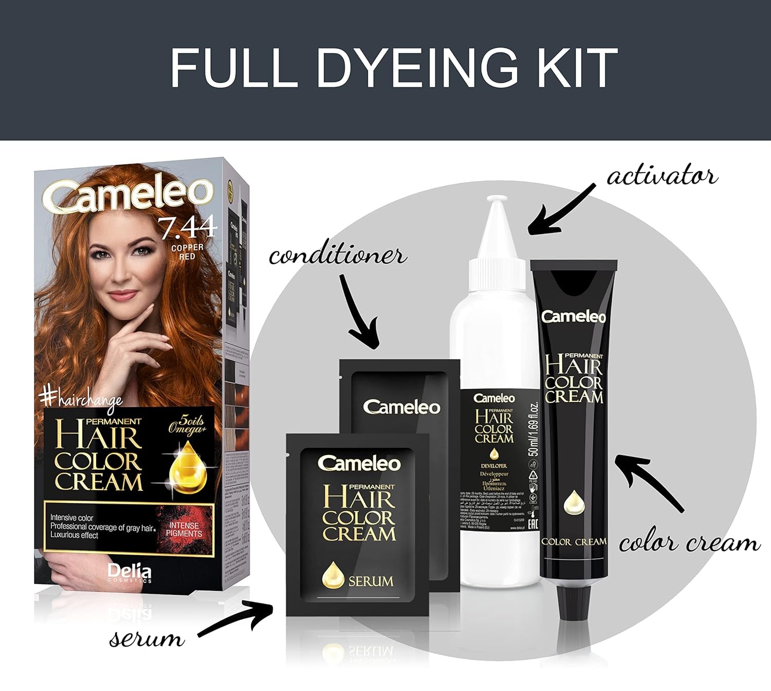 Cameleo - Omega Plus - Teinture cheveux - Rouge cuivré - Couleur profonde et permanente - Coloration permanente - Protection cheveux - Coffret coloration complet Teinture cheveux Naty Shop